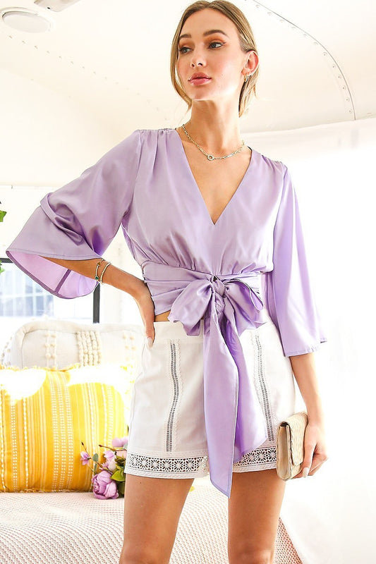 Lavender Satin Tie Blouse