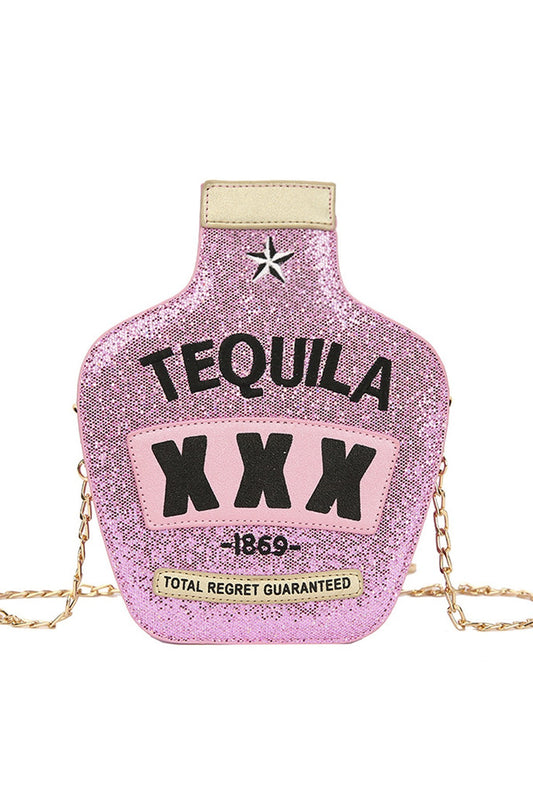 Pink Glitter Tequila Crossbody Purse